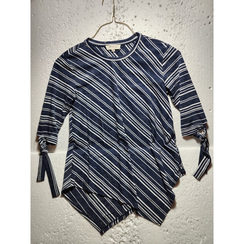 Vince Camuto Top Women XS Blue Striped Blouse Long Sleeve Round Neck Turo